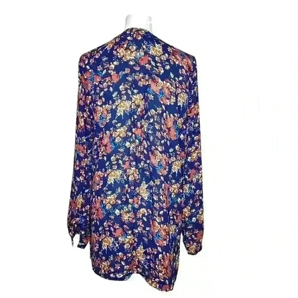 June & Hudson women's blue floral button up blouse size small - Picture 2 of 7